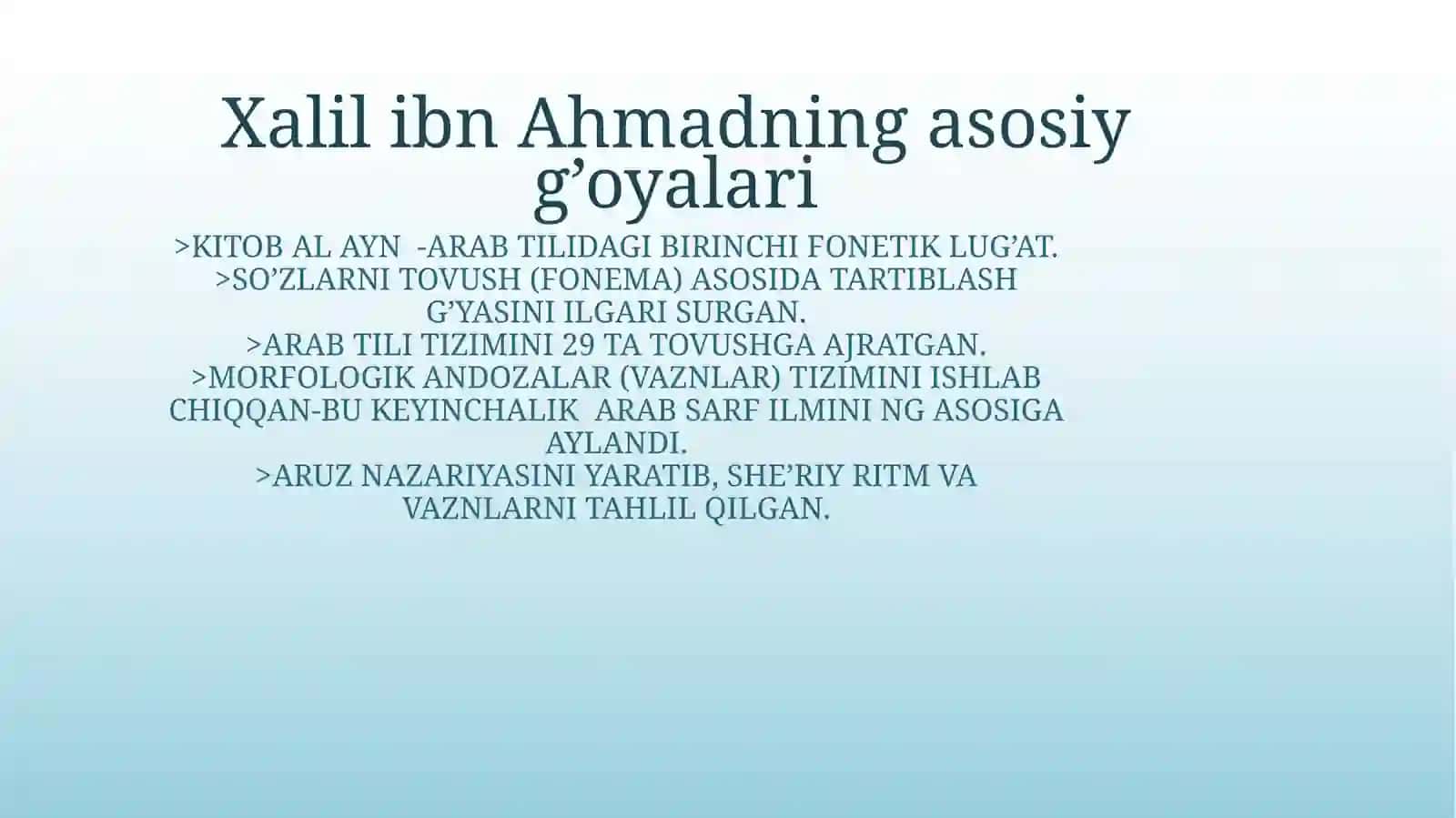 Xalilibn Ahmad va Sibavayxiyning asosiy tilshunoslik qarashlari 4