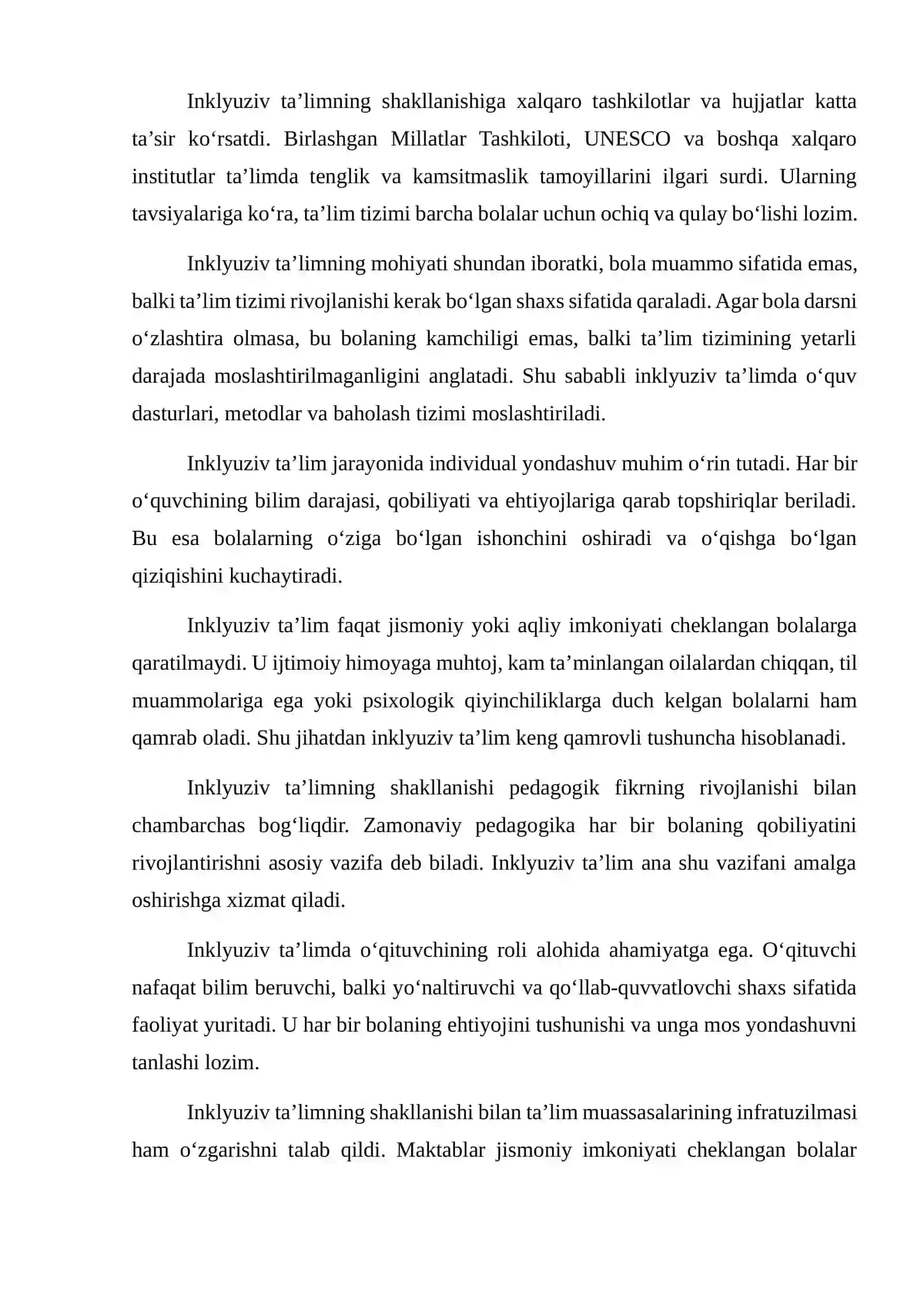 Inklyuziv ta’limga bo’lgan ehtiyoj va sabablar doklad 4
