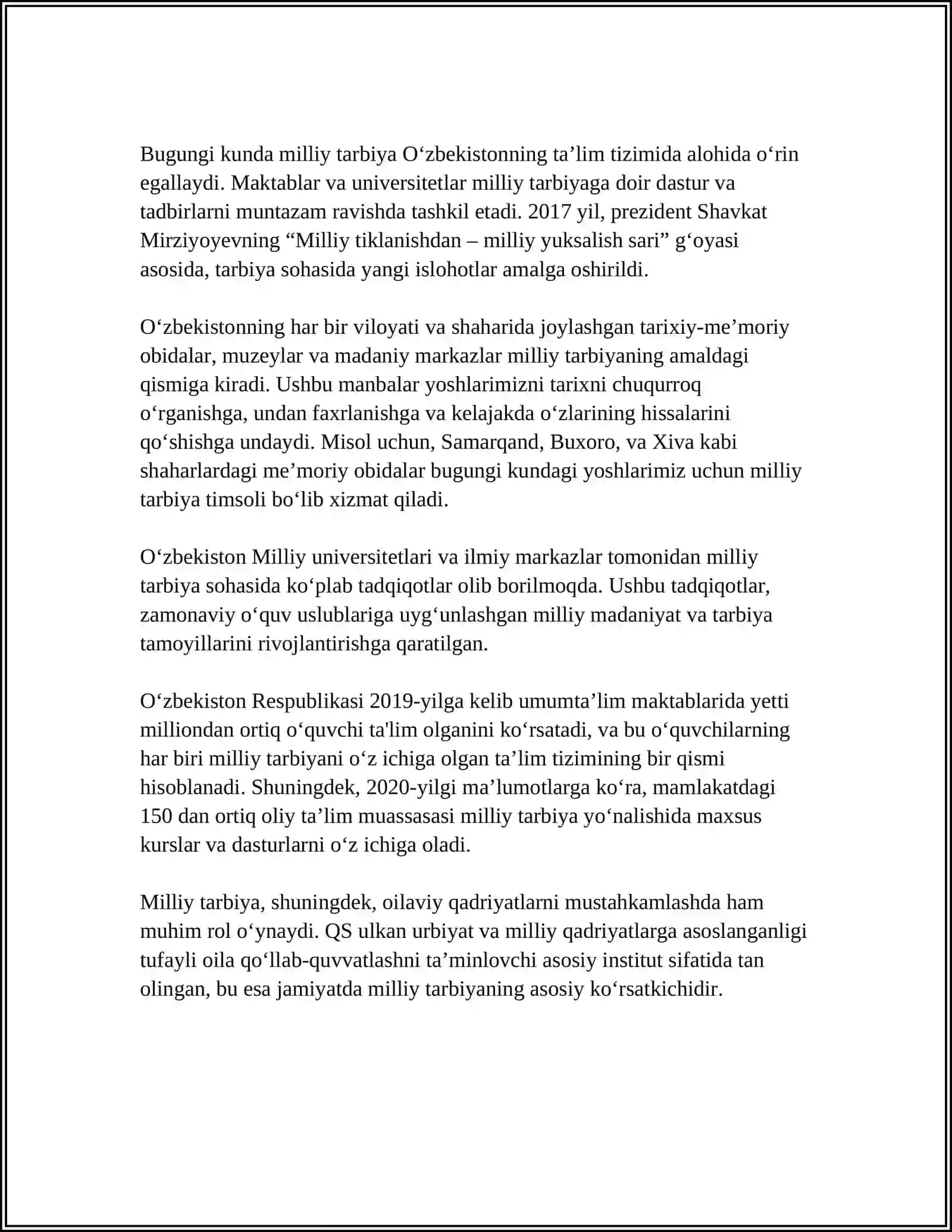 MILLIY TARBIYA AVLODDAN AVLODGA ÒTUVCHI MILLIY MADANIYAT VOSITASI EKANLIGI 4