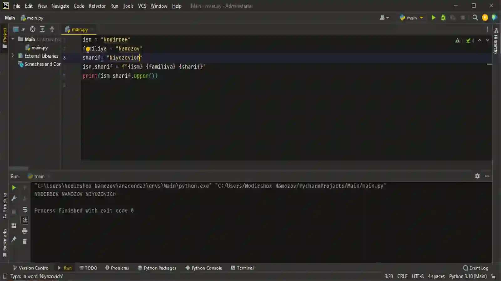 Pythonda sriting moduli bilan ishlash 4