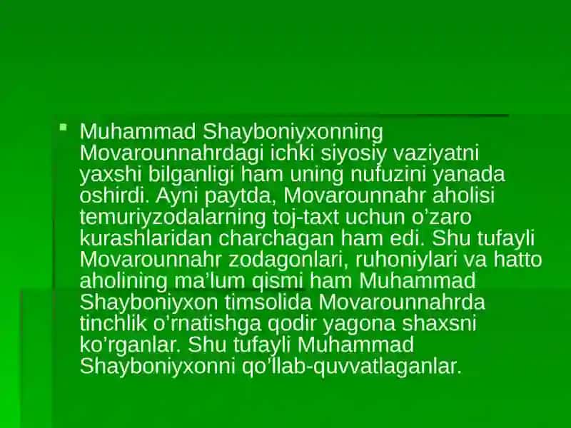 SHAYBONIY,ASHTARXONIY,MANĢIT SULOLASI HUKMDORLARINING QISQACHA TAVSIFI 4