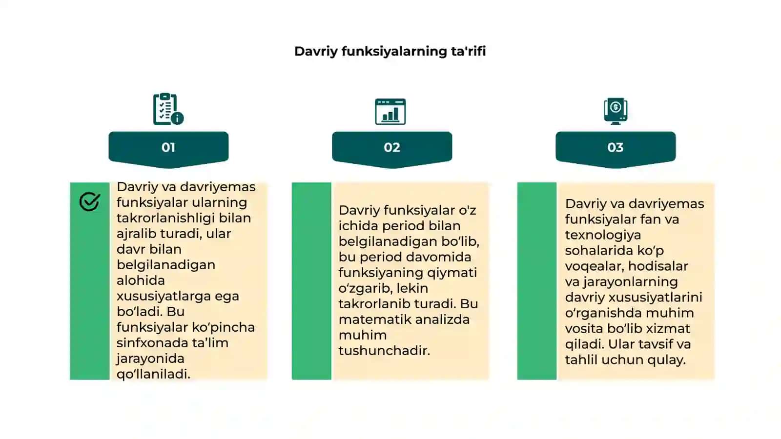 Davriy va davriymas funksiyalarga oid tushuncha va ta'riflar 4
