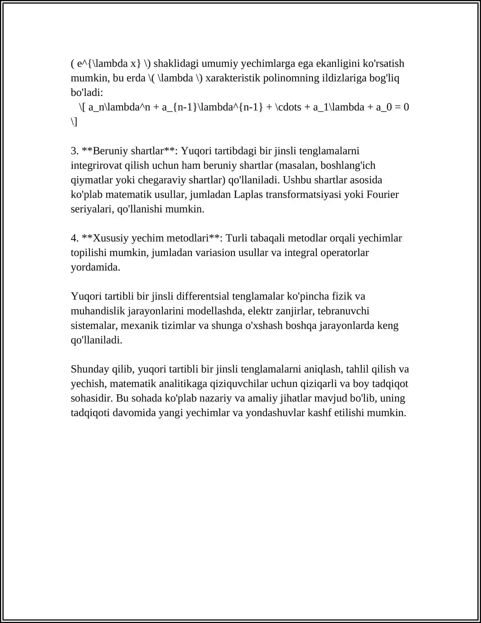 ÒZGARMAS KOYFFISENTLI YUQORI TARTIBLI BIR JINSLI TENGLAMALAR 4