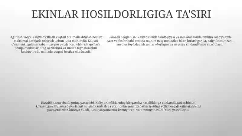 Kaliyli O'G'It Qo'Llash Muddatlarining Qishloq Ekinlari Hosili Va Sifatiga Ta'Siri 4