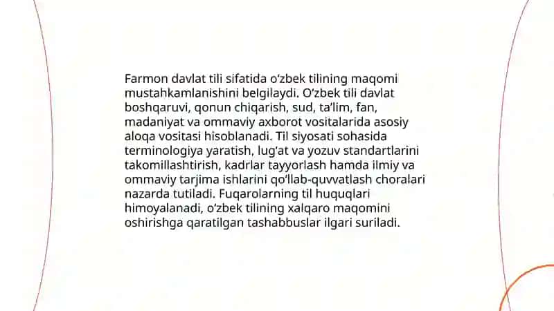 Mamlakatimizda oʻzbek tilini yanada rivojlantirish va takomillashtirish boʻyicha chora-tadbirlari 4