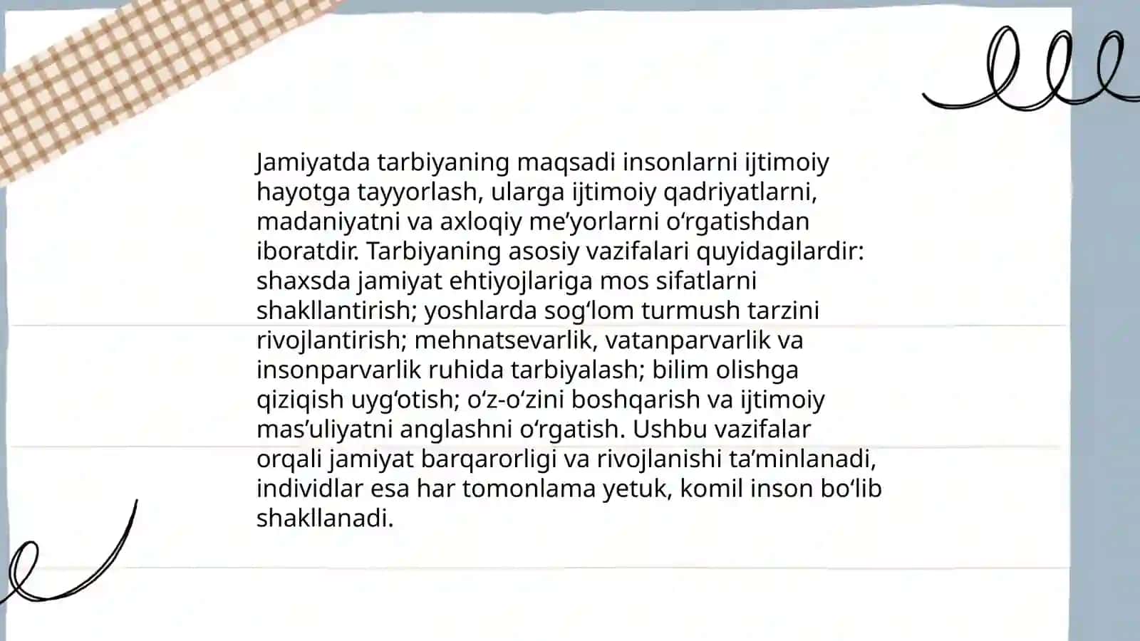 Tarbiyaviy jarayonlar rivojidagi ijtimoiy jarayonlardagi õrni Jamiyatning tarbiyaviy jarayonlarga bõlgan extiyoji 4