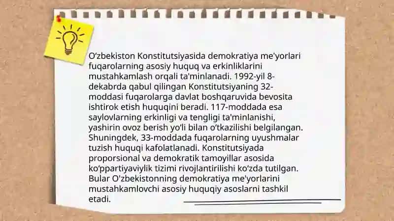 O'zbekiston demokratik fuqarolik jamiyati asoslarining shakllanishi siyosiy islohotlarning amalga os 4