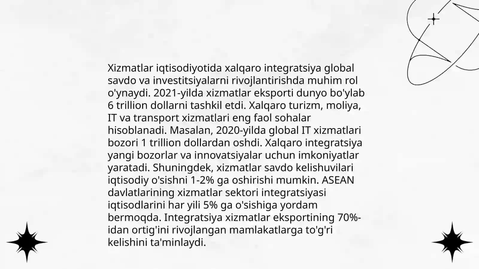 Xalgaro xizmatlar bozori: tarkibi, omillari va rivojlanish tamoyillari 4
