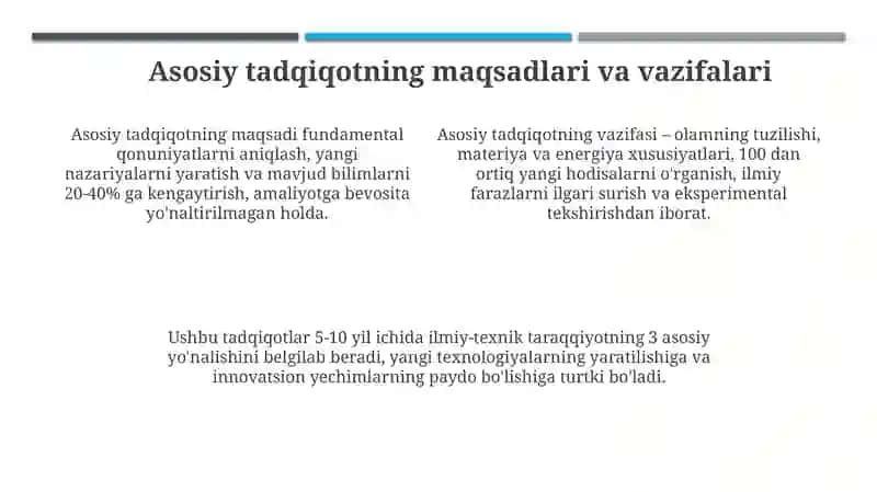 Asosiy tadqiqotlarvaularningjamiyattaraqqiyotidagio‘rni 4