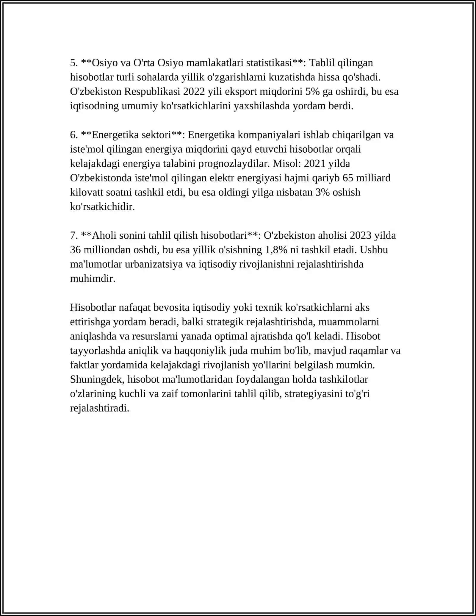 HISOBOTNING ZARURIY QISMLARI HAQIDA OʻQIB OʻRGANISH 4