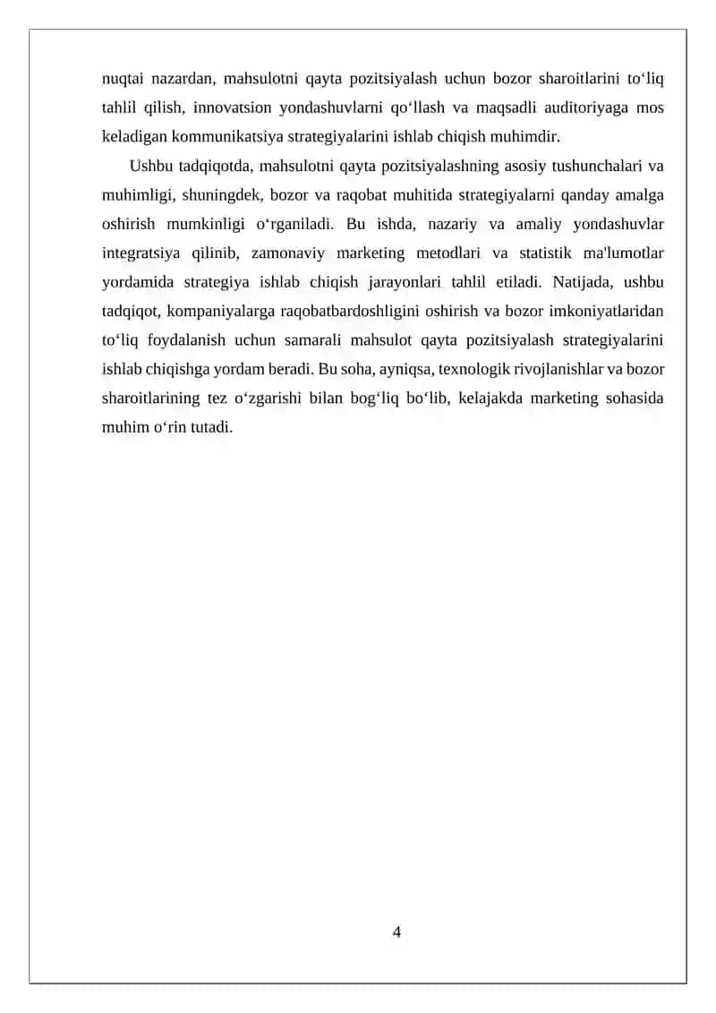 Mahsulotni bozorda qayta pozitsiyalash strategiyasini ishlab chiqish 4
