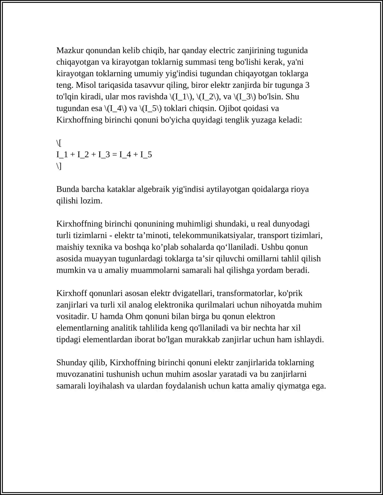 ELEKTR SXEMALARI KRIXGOF QONUNLARI ASOSIDA HISOBLASH. ELEKTR SXEMALARNI KRIXGOFNING 1- QONUNLARI ASOSIDA HISOBLASH 4