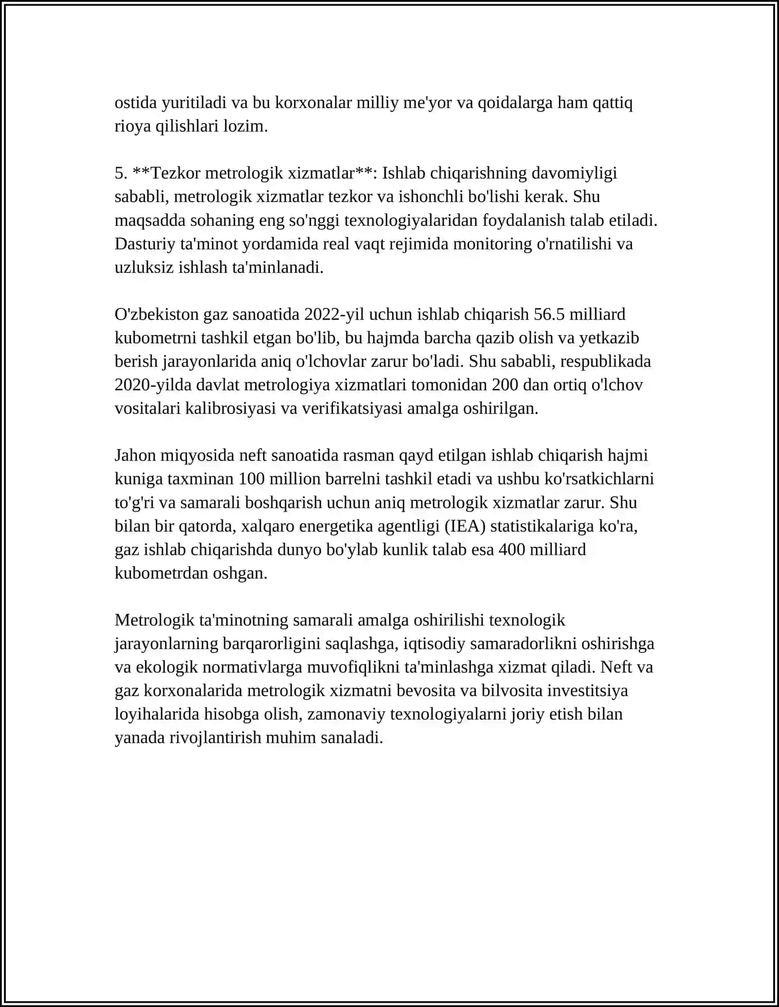 NEFT VA GAZ SOHASIDA ISHLAB CHIQARISH KORXONALARIDA METROLOGIK XIZMATNING ASOSIY VAZIFASI VA METROLOGIK TA’MINOTNING ROLI 4