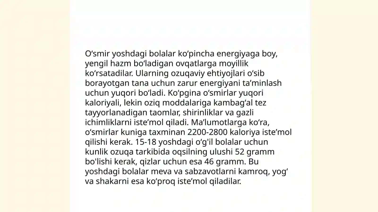 Katta yoshli aholi uchun toʻgʻri ovqatlanish qoidalari 4