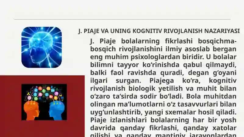 J.PIAJE VA L.S. VIGOTSKIY BO'YICHA. KOGNITIV NAZARIYALAR 4