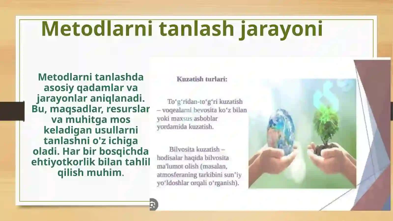 Kuzatish va tajribalar tashkil etish usullarini o'rganish 4