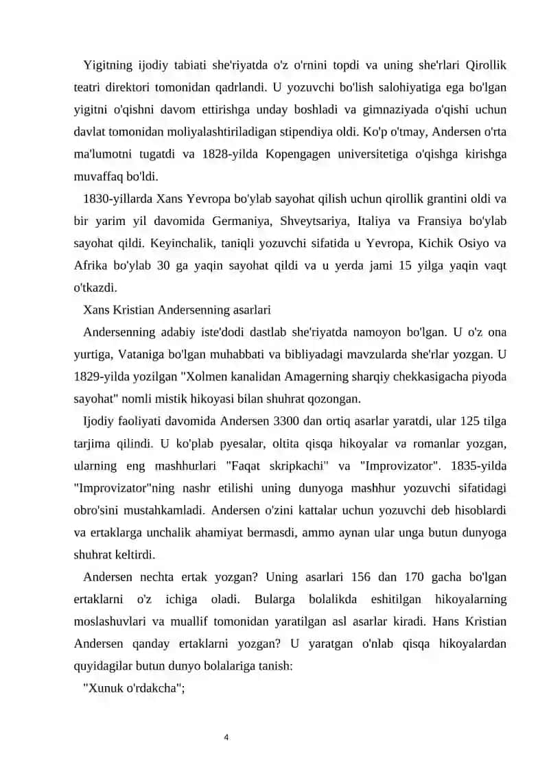 Xans Kristian Andersen ijodi. Obrazlar rangbarangligi 4