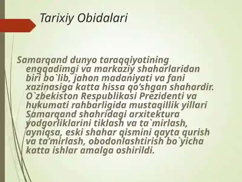- Tags (comma-separated): Samarqand, O`zbekiston, tarixiy yodgorliklar, Temuriylar, arxitektura, Afrosiyob 4