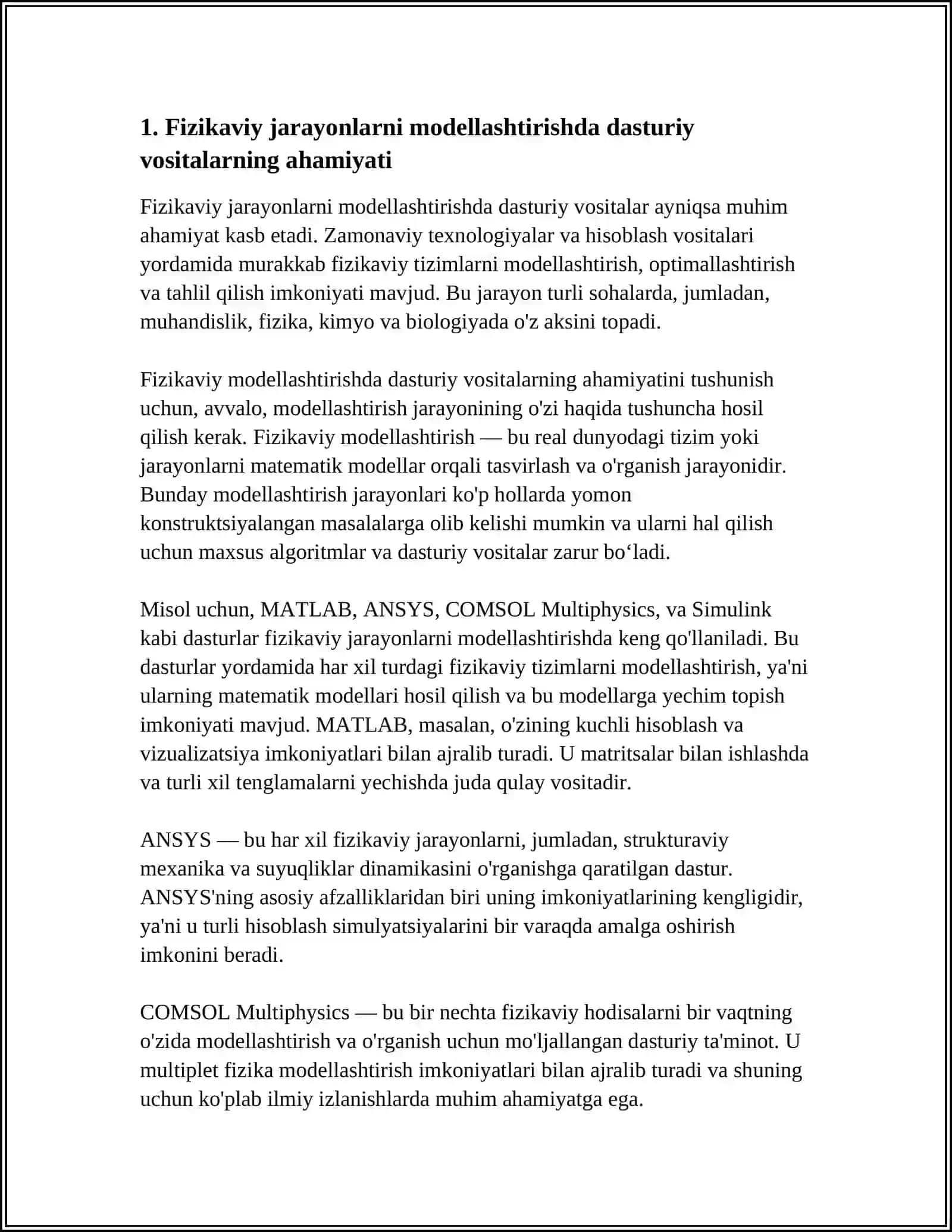 FIZIKAVIY JARAYONLARNI MODELLASHTIRISH IMKONIYATINI BERUVCHI DASTURIY VOSITALAR ORQALI FIZIKAVIY JARAYONLARNI MODELLASHTIRISH 4