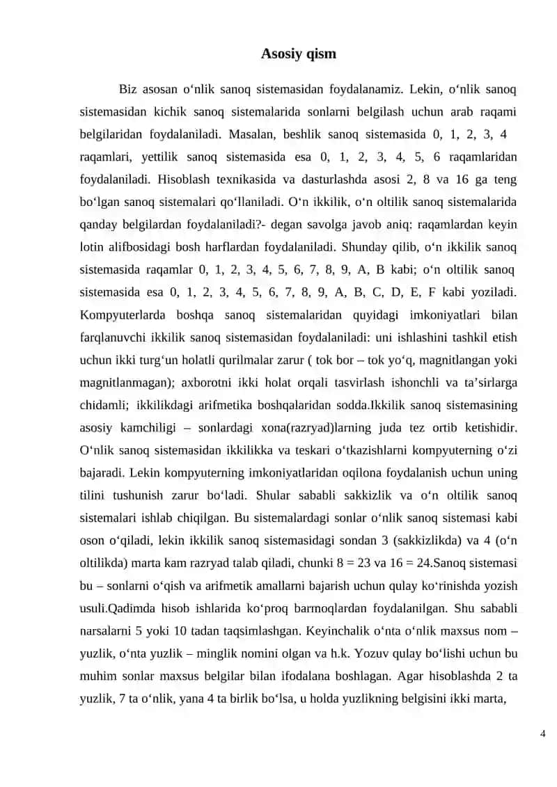 Pozitsion sanoq tizimlari, turlari va qo’llanilishi 4