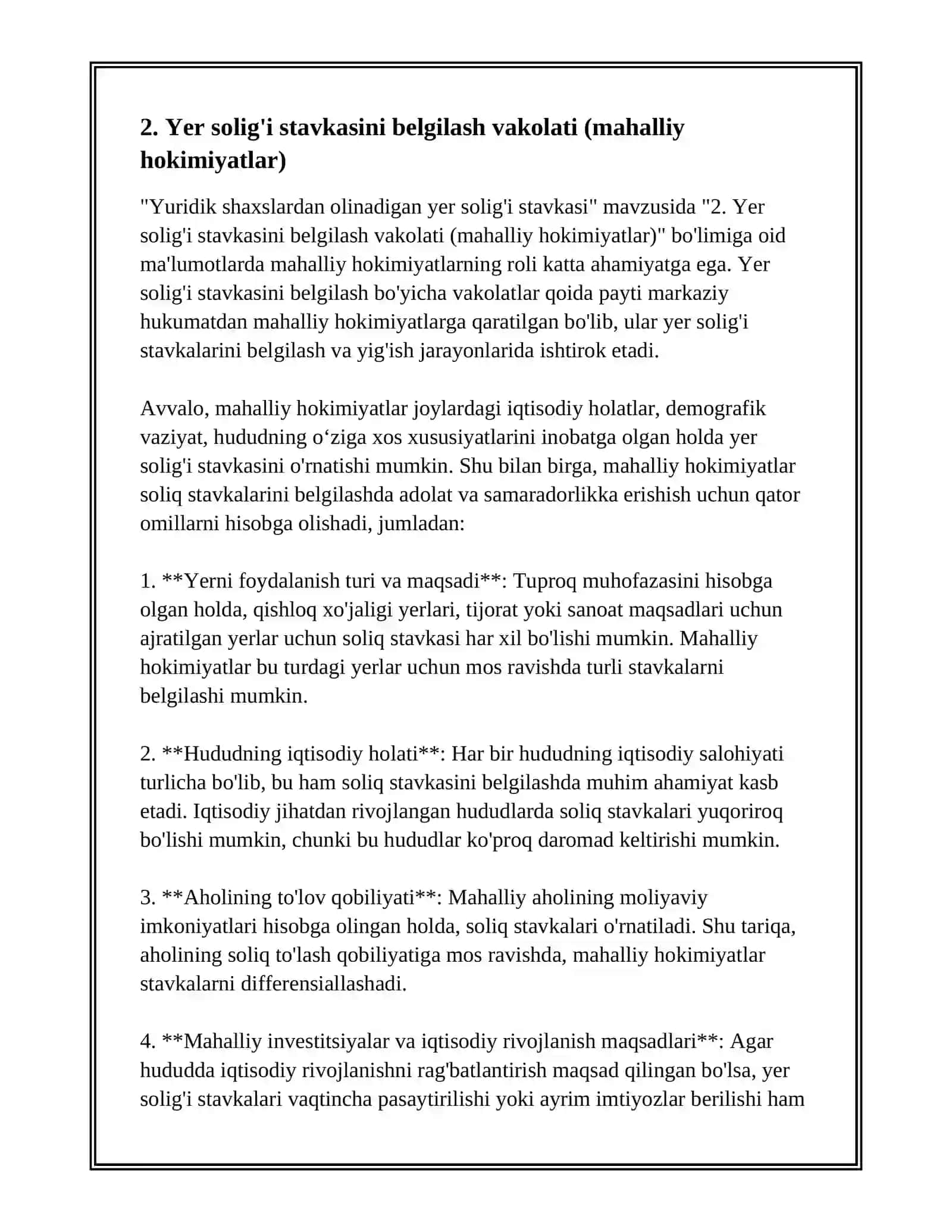 YURIDIK SHAXSLARDAN OLINADIGAN YER SOLIG'I STAVKASI 4