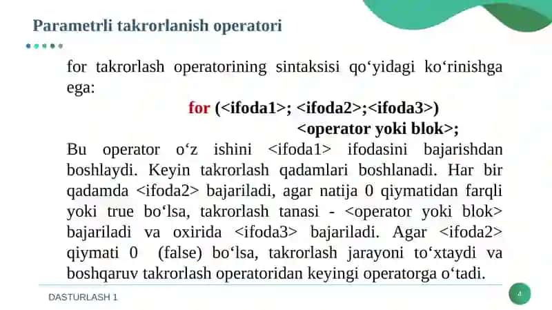 TAKRORLANUVCHI JARAYONLARNI TASHKIL ETISH 4