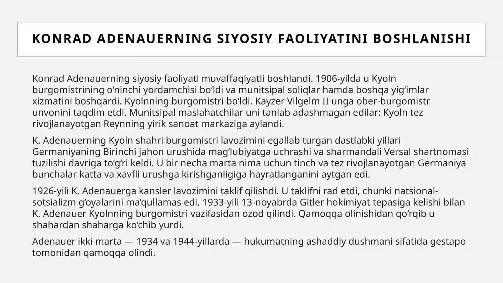 Konrad  Adenauerning  Siyosiy lider sifatida uning tarixda tutgan oʻrni 4