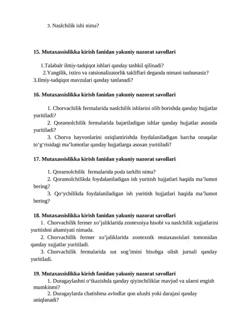 Mutaxassislikka kirish fanidan yakuniy nazorat savollari 4