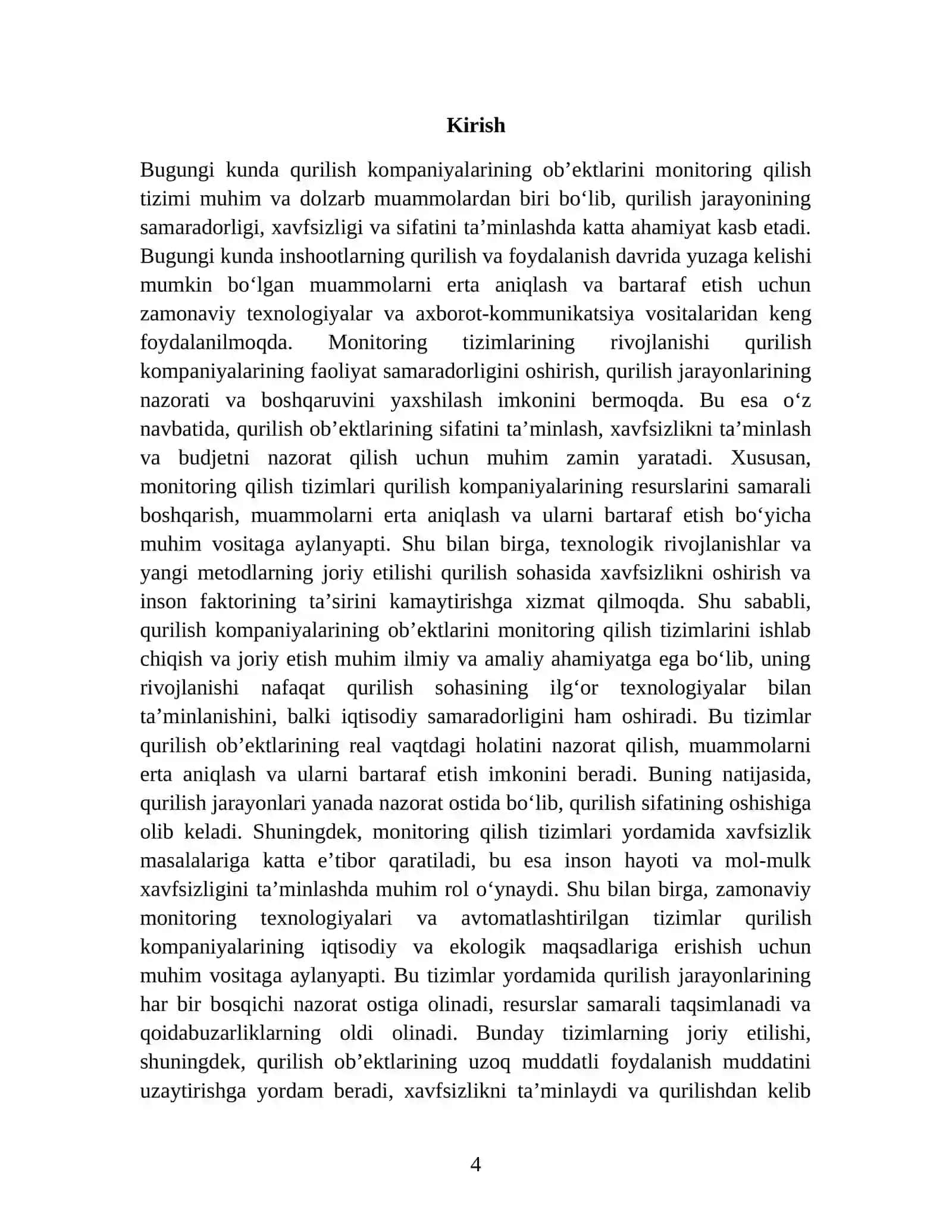 QURILISH KOMPANIYASI OBYEKTLARINI MONITORING QILINUVCHI TIZIM. 4