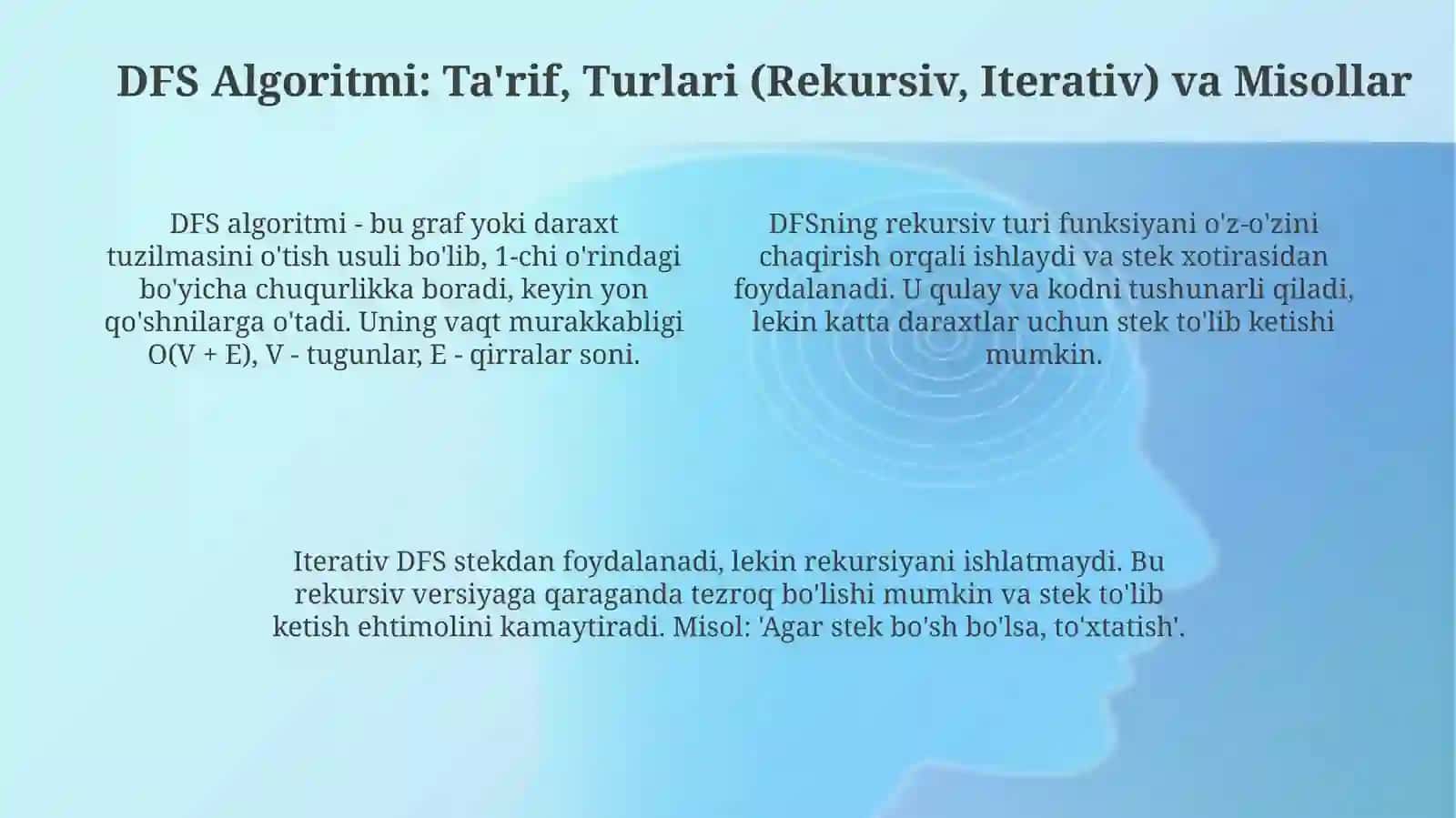 Daraxtni aylanib otish: chuqurlik boyicha DFS kenglik boyicha FBS 4