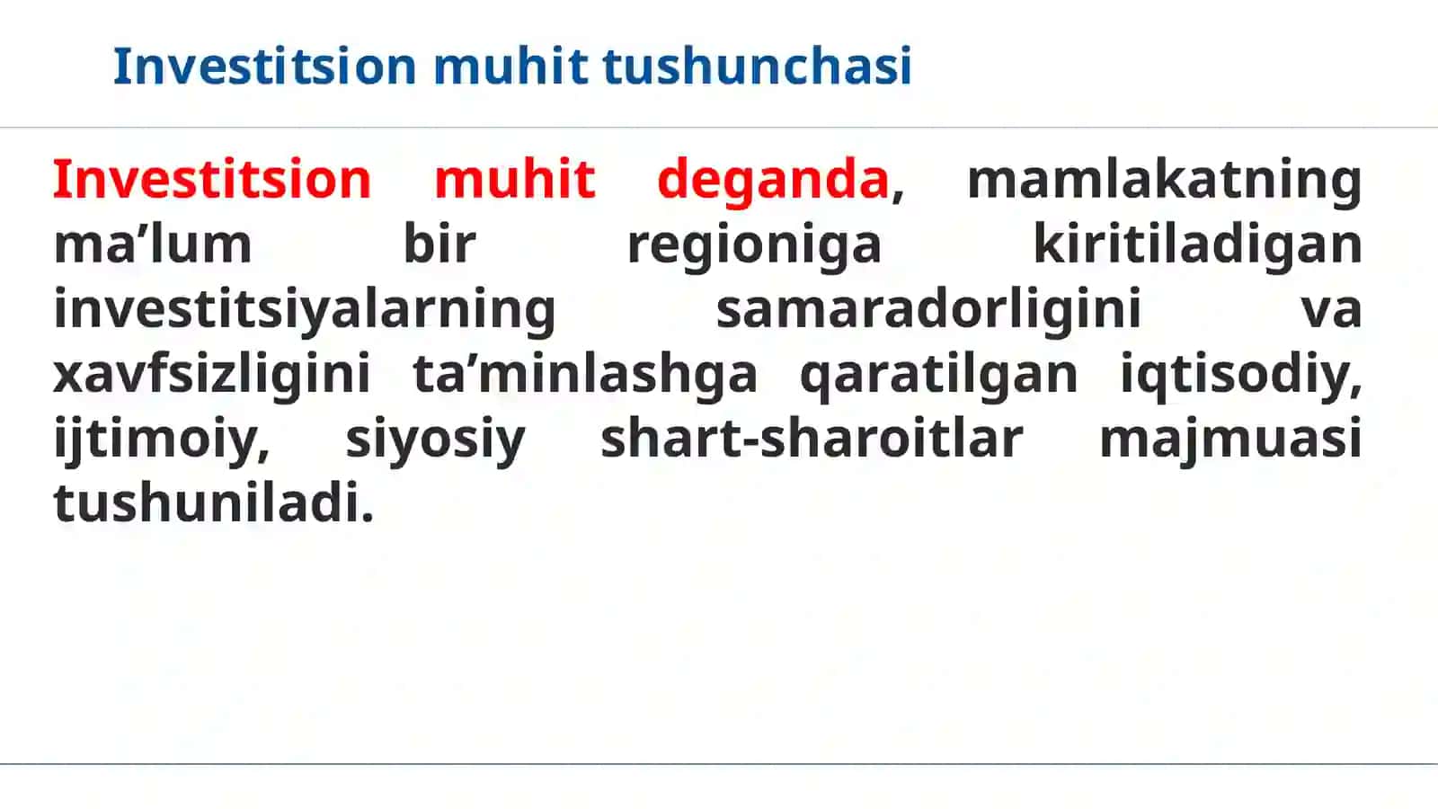 Investitsiya muhitini shakllantirishda huquqiy-me’yoriy tizim 4