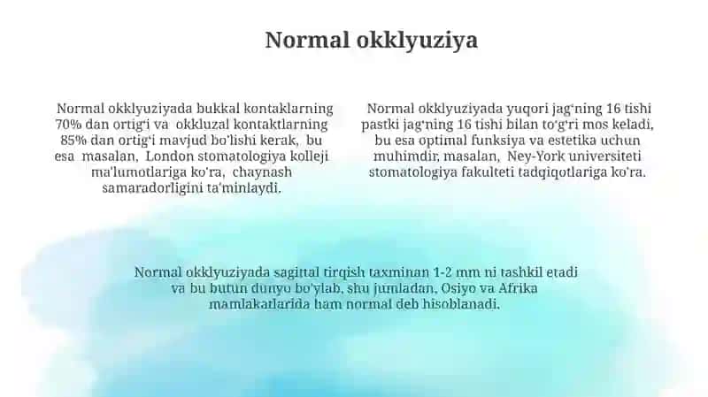 Artikulyatsiya. Okklyuziya va uning turlari. Tishlov va uning turlari. 4