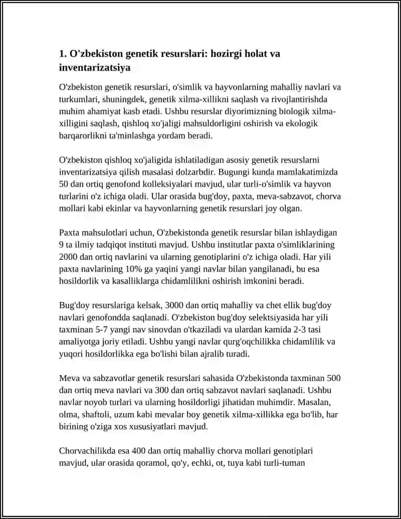 O'ZBEKISTONNING O'Z GENETIK RESURSLARINI STRATEGIK REJALASHTIRISH BU BORADAGI SIOSATNI ISHLAB CHIQRISH 4