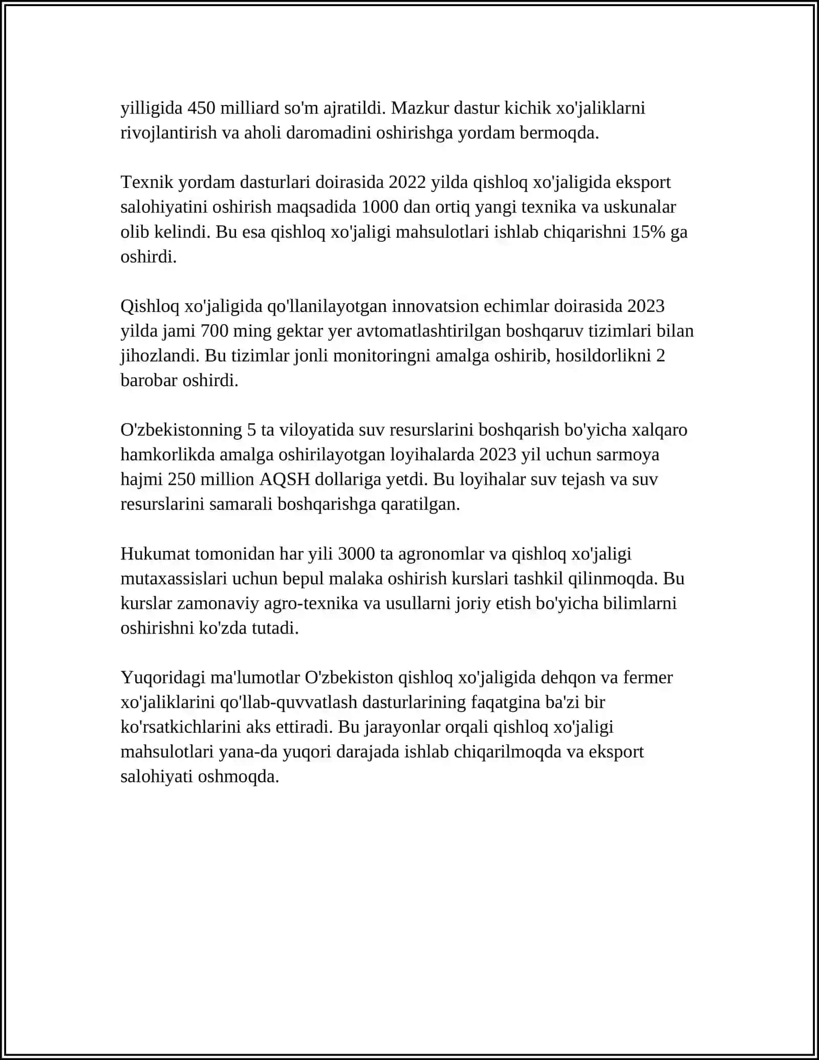 O'ZBEKISTON DEHQONLARI VA FERMER XO'JALIKILARINI RIVOJLANTIRISHNING DAVLAT DASTURLARI 4
