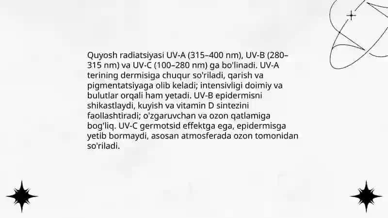Iqlim va inson salomatligi. Quyosh radiatsiyasi va uning gigiyenik ahamiyati 4