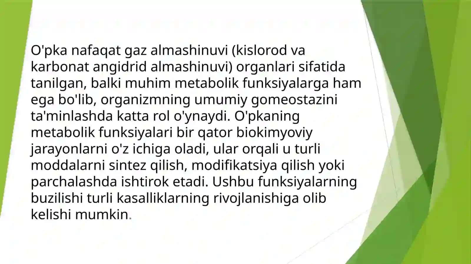 O'pkaning metabolik tavsifi va uning buzilishlari 4