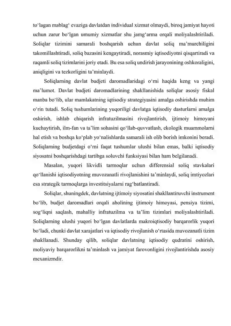 SOLIQLARNING UMUMIY BELGILARI. SOLIQLARNING DAVLAT BUDJETI DAROMADLARIDAGI O‘RNI 4