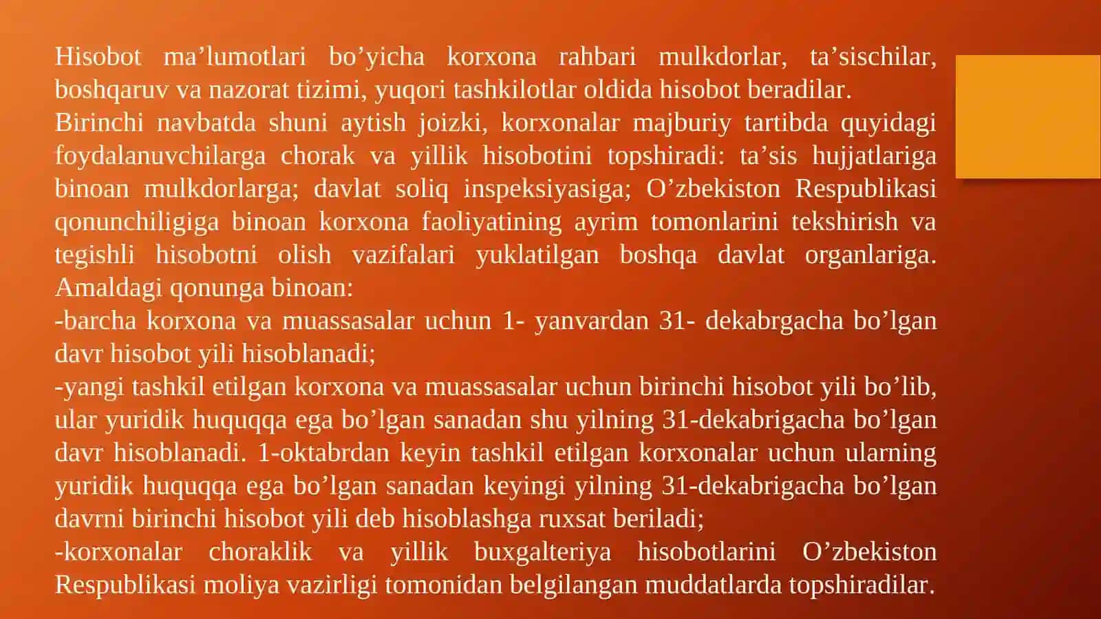 Moliyaviy hisobni yuritish va hisobotini tuzishni tashkil qilish 4