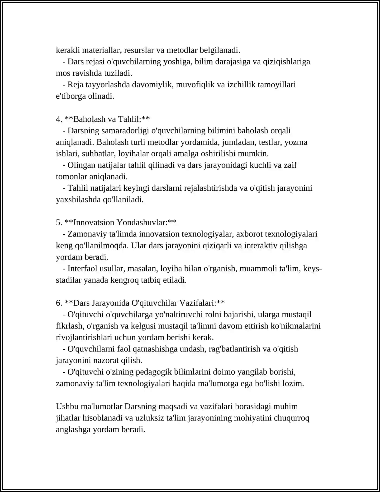 DARSNING REJA—KONSPEKTI VA TEXNOLOGIK XARITASI 4