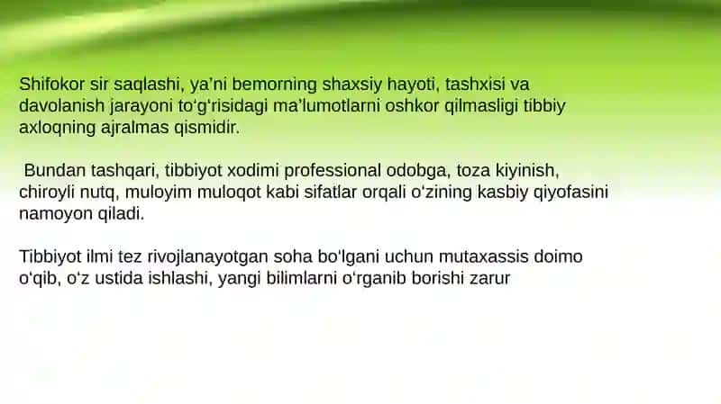TIBBIYOT XODIMLARINING AXLOQIY FAZILATLARI VA O‘ZBEK TILI BAYRAMI HAQIDA 4