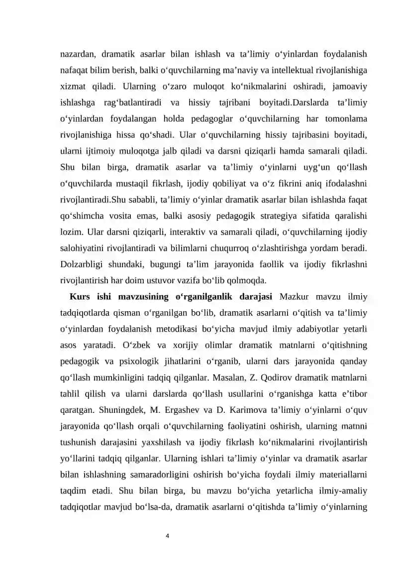 Dramatik asarlar bilan ishlashda ta’limiy o‘yinlardan foydalanish 4