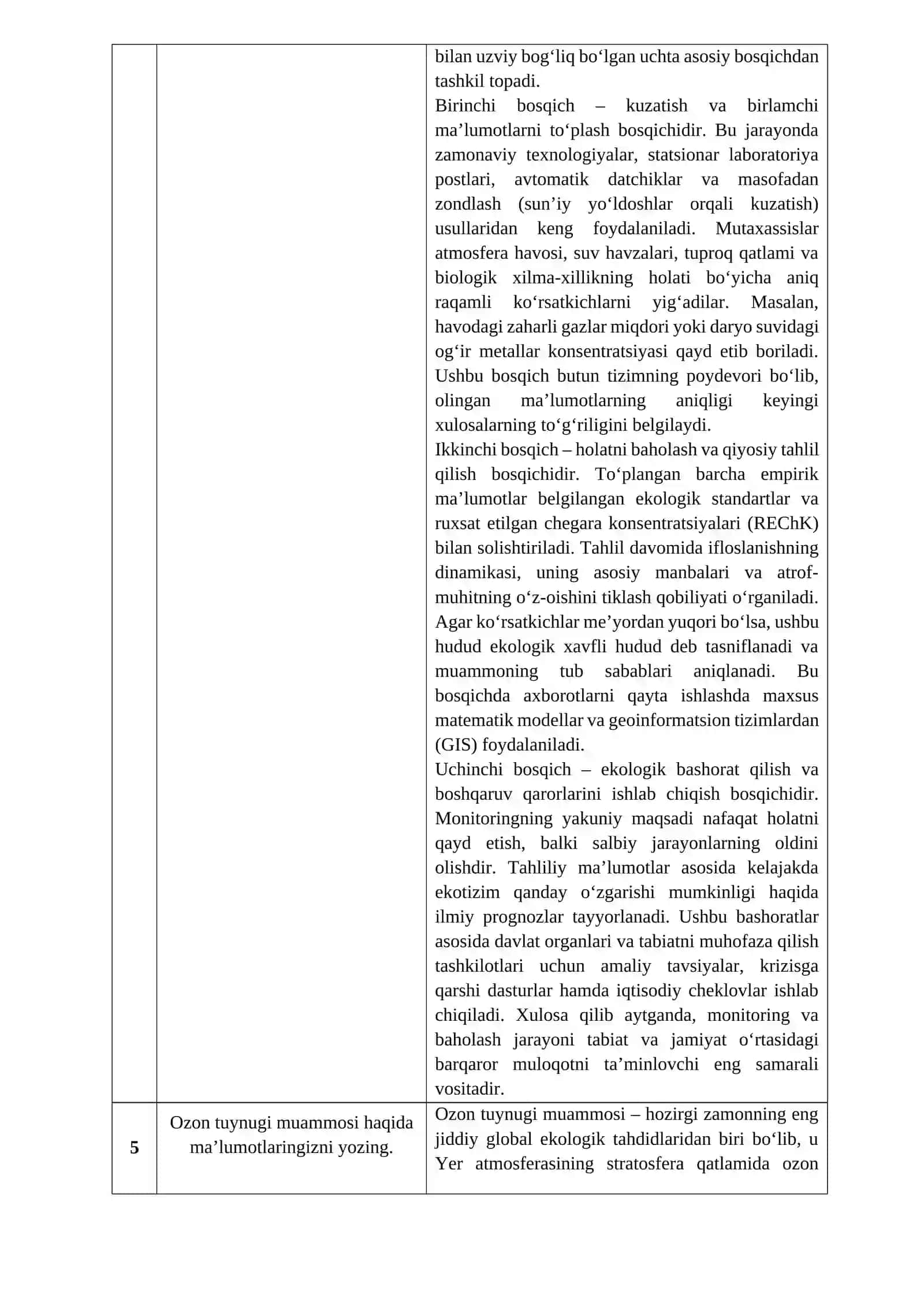 Ekologiya va atrof muhitni muhofaza qilish fanidan topshiriq 4