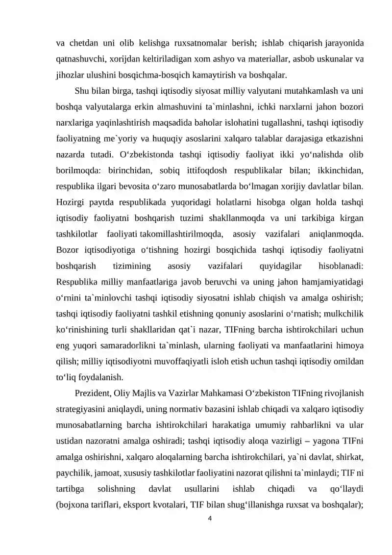 O‘zbekistoning tashqi iqtisodiy faoliyatida xorijiy mamlakatlarning ro‘li 4