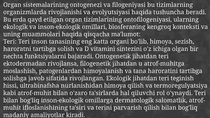 A`zolari sistemasi ontogenzi: teri, skelet, nerv sistemasi, qon aylanish, endokrin tizimi, ayiruv sistemasi 4