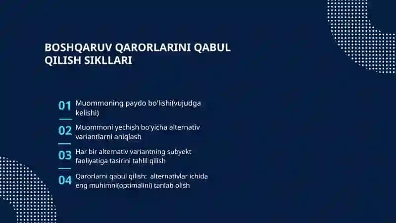 BOSHQARUV QARORLARINI QABUL QILISH 4