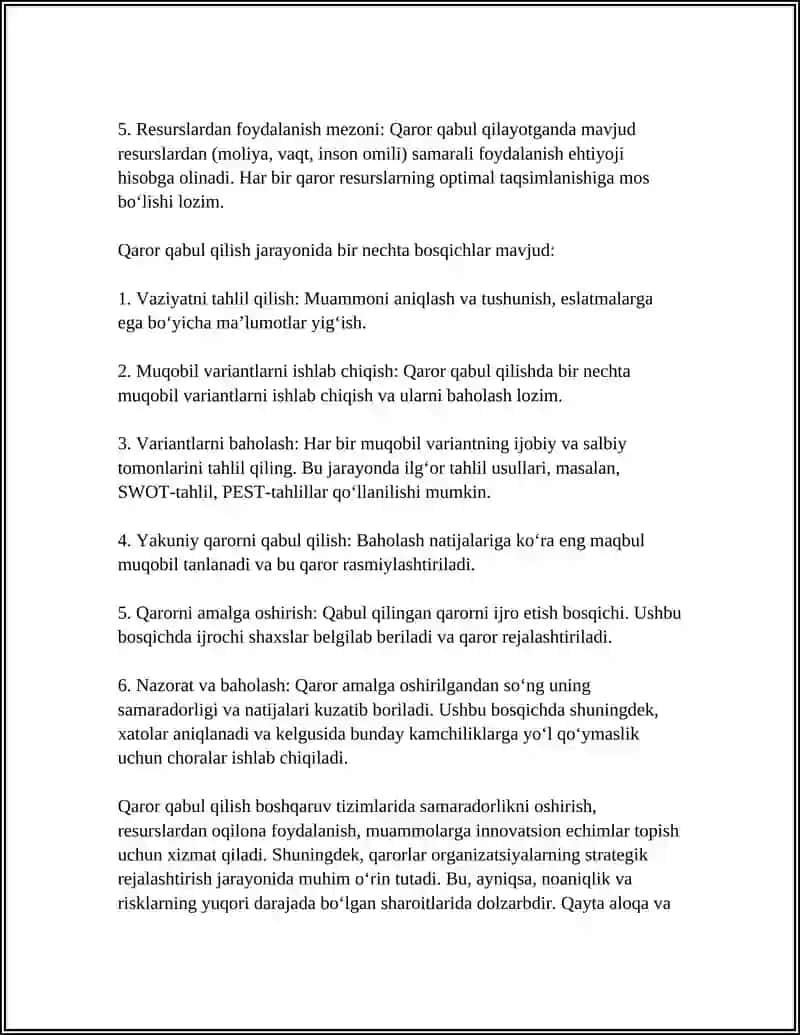 QAROR QABUL QILISH QOIDALARI VA MEZONLARI 4