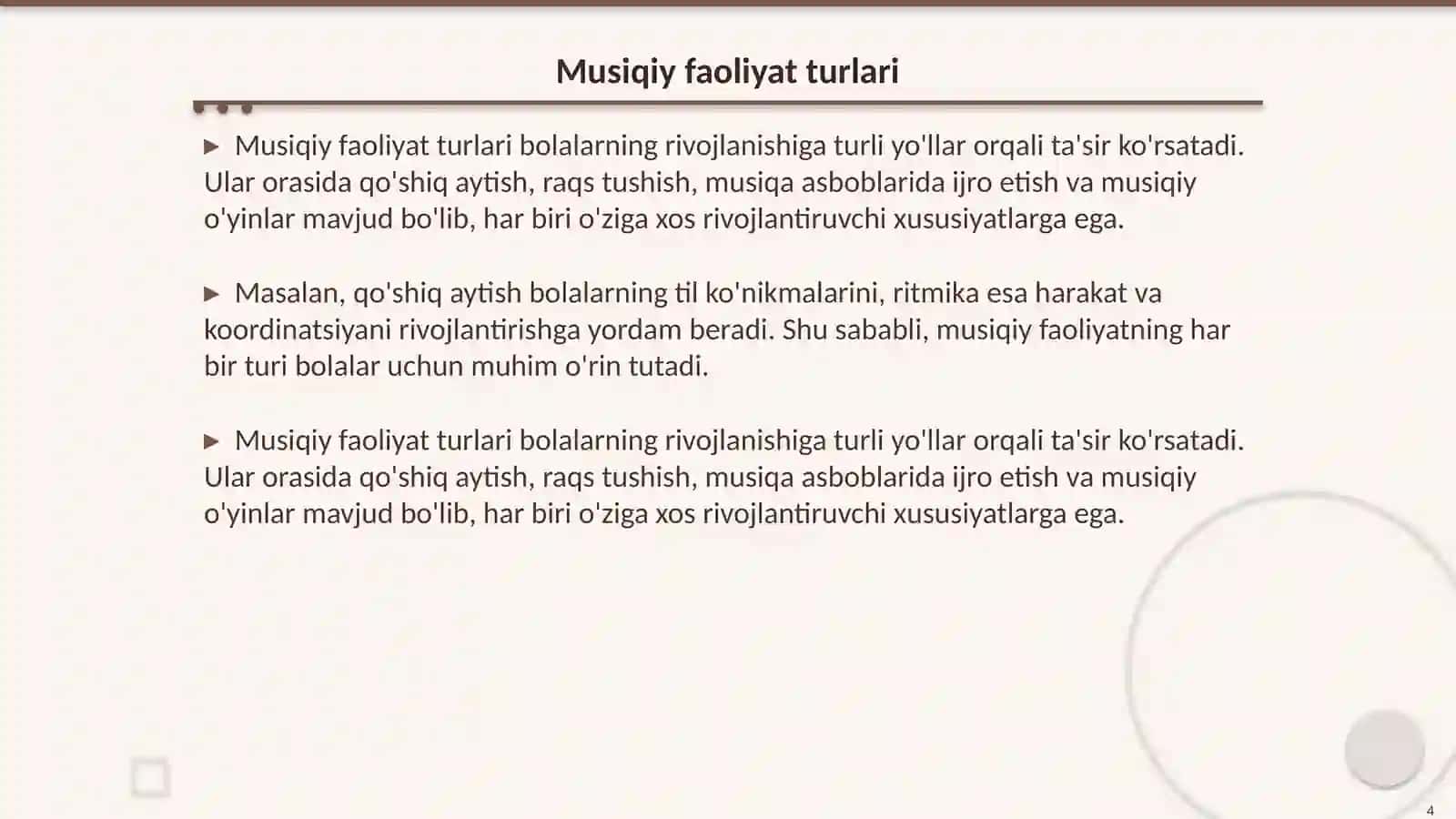 Maktabgacha kichik yoshdagi bolalarning musiqiy faoliyati mazmuni 4