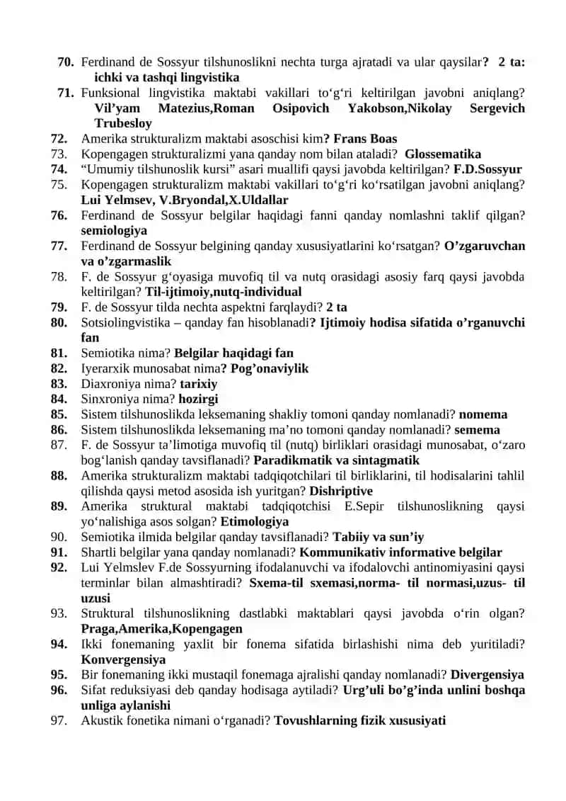 TILSHUNOSLIK FANIDAN YAKUNIY NAZORAT UCHUN TESTLAR 4