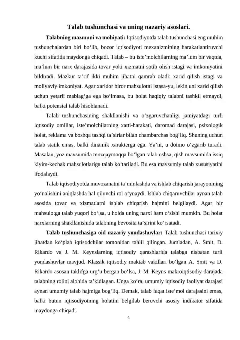 Talab tushunchasi, talab miqdoriga ta’sir qiluvchi omillar 4