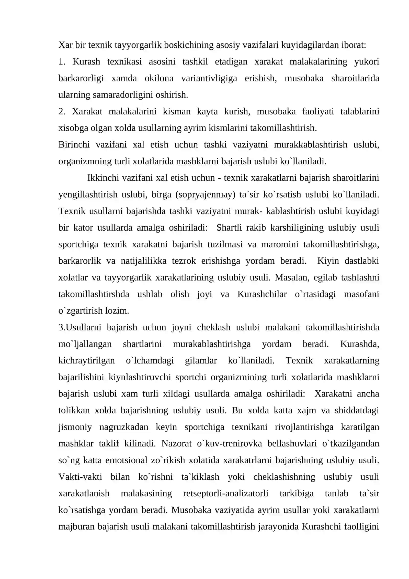 Kurash turlarining texnikasi-taktikasini oʼrgatish 4